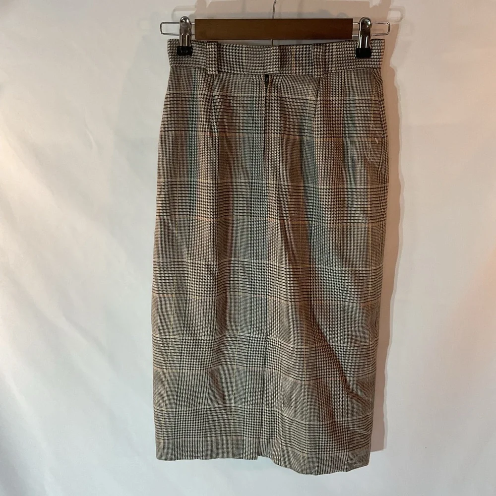 Vintage 4 Petite JH Collectibles Tan Plaid Midi Pencil Skirt USA Womens Union‎